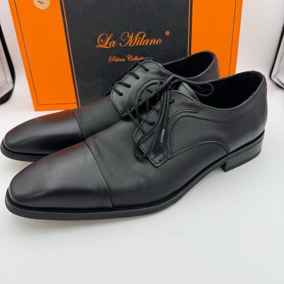 La Milano Evant Black Cap Toe Oxford Dress Shoes Men’s 12 Leather Formal - Picture 3 of 10